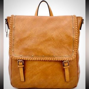 Light Brown Vegan Leather Carolina Convertible Backpack